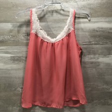 Made In The USA Lily White Pink Tank top "See Through" Sheer Crochet BOHO Size L