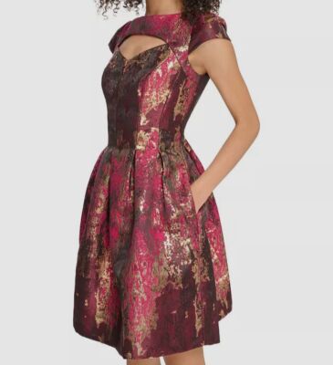 Vince Camuto Women's Red Jacquard Cut-Out Fit & Flare Dress Size 10 | eBay
