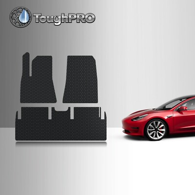 ToughPRO Black Rubber Floor Mats Set For Tesla Model 3 Long Range Jun - Nov 2021
