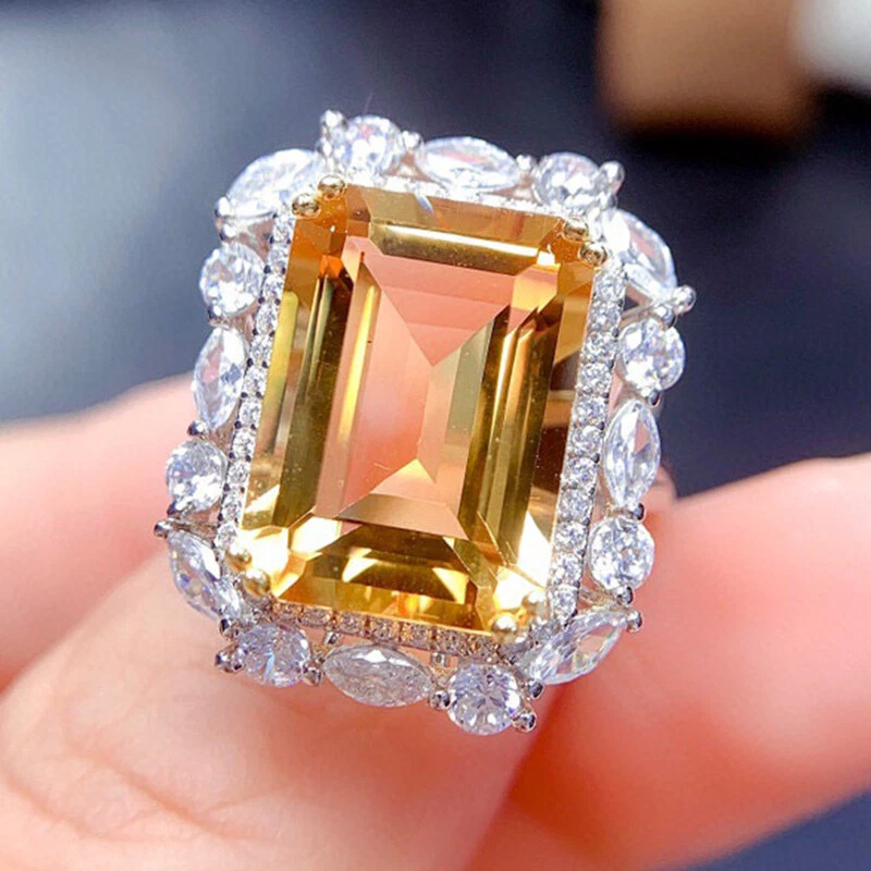 Lote de 2 piezas anillo colgante rectangular amarillo Brasil piedras preciosas citrino plata mujer Foto 3 de 4