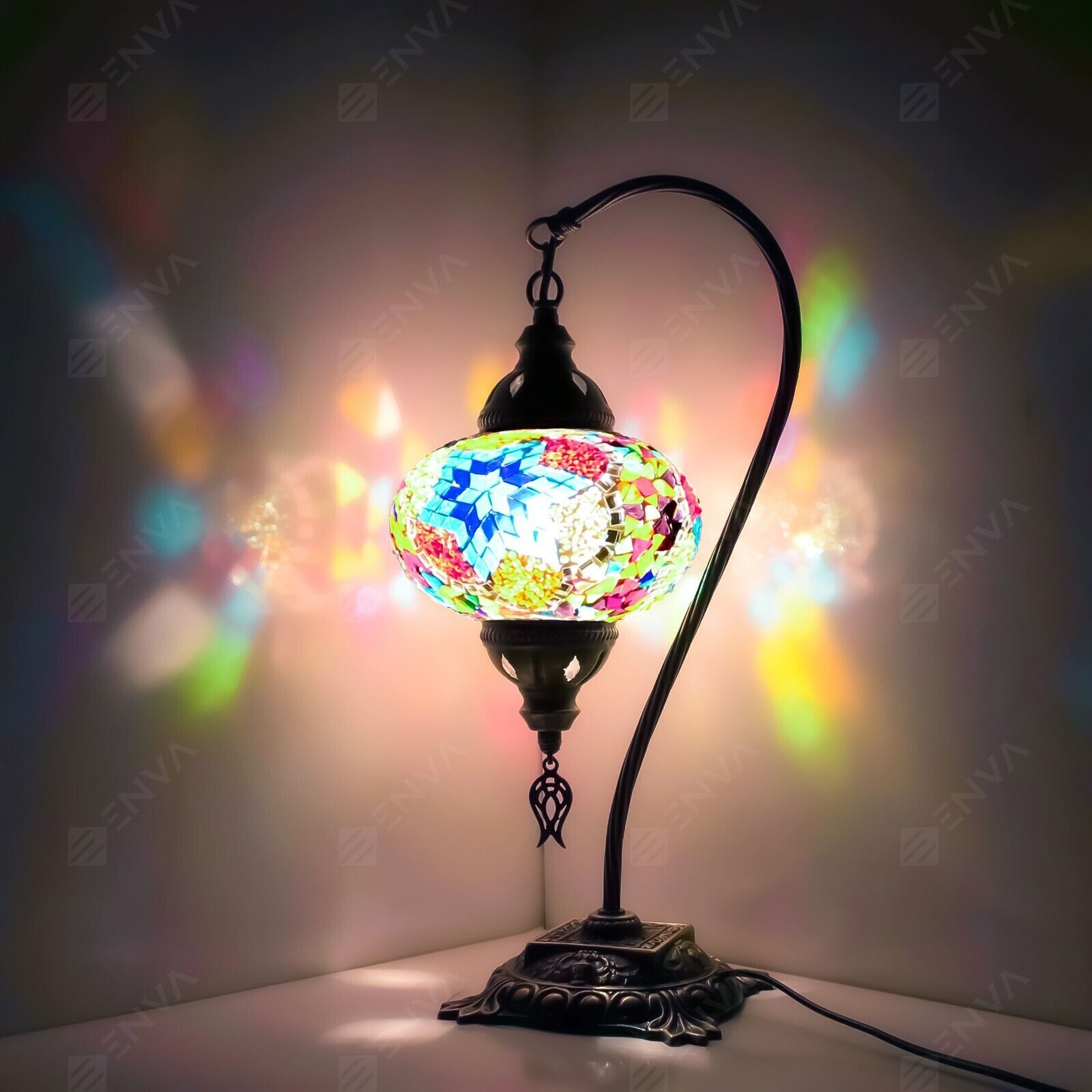 Turkish Moroccan Mosaic Table Bedside Tiffany Swan Desk Lamp Light Large Globe
