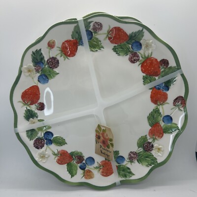Primrose Vintage MELAMINE Strawberry Berry 11 inch Dinner Plates (SET OF 4) NEW