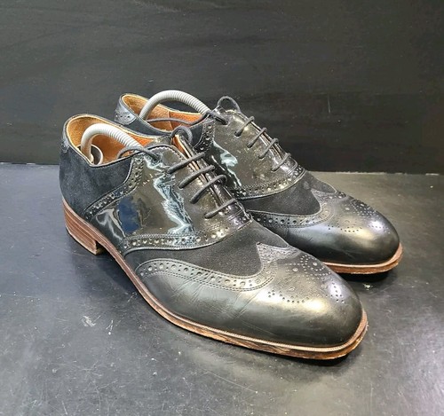 Florsheim By Duckie Brown Mens Black Leather Oxford Shoe UK 10 Wing Tip Brogues - Picture 2 of 16
