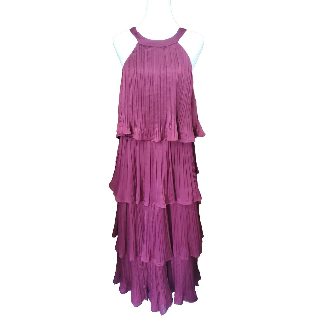 Lulu's Tier And Far Red Wine Tiered Pleated Halter Maxi Dress New Wedding  XL | eBay