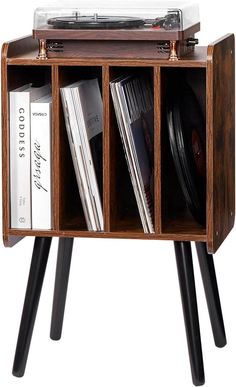 2-Tier Record Player Stand with 4 Storage Cabinets – Holds 100 Albums
