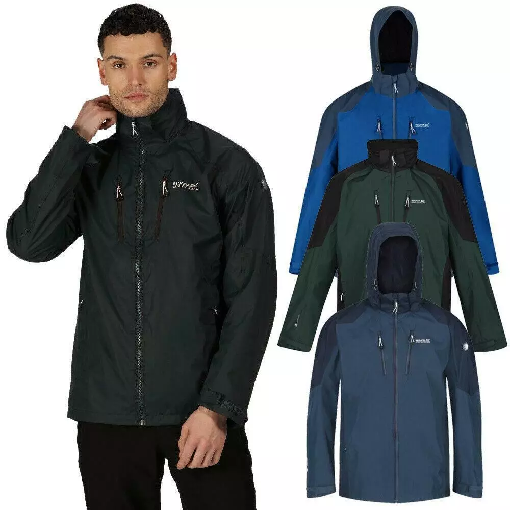 Regatta Calderdale IV Mens Waterproof Hooded Jacket Coat S 3XL 4 Zip Pockets