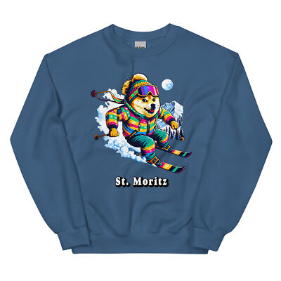 St. Moritz Doge Skiing Funny Ski Skier Dog Meme Hoodie Sweatshirt