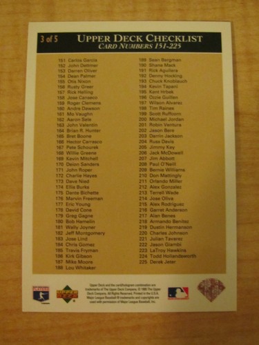 1995 Upper Deck Baseball Checklist Foil John Valentin #3 of 5 (#151-225) Boston - Picture 2 of 2