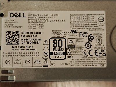 Dell T685J 180 Watts Power Supply Unit; Unused Open-Box Item