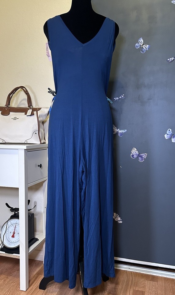 Victoria’s Secret Jumpsuit Cozy Pajamas Womens XS Blue V Neck Curvy Fit