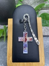 3" Handmade Silver-tone Metal Hook Bookmark With 2" Acrylic Cross Pendant 73
