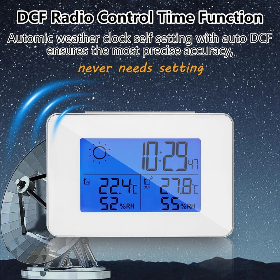 Homcoice Wetterstation Funk Thermometer Uhr Feuchteanzeige Innen Außen - Bild 3 von 4