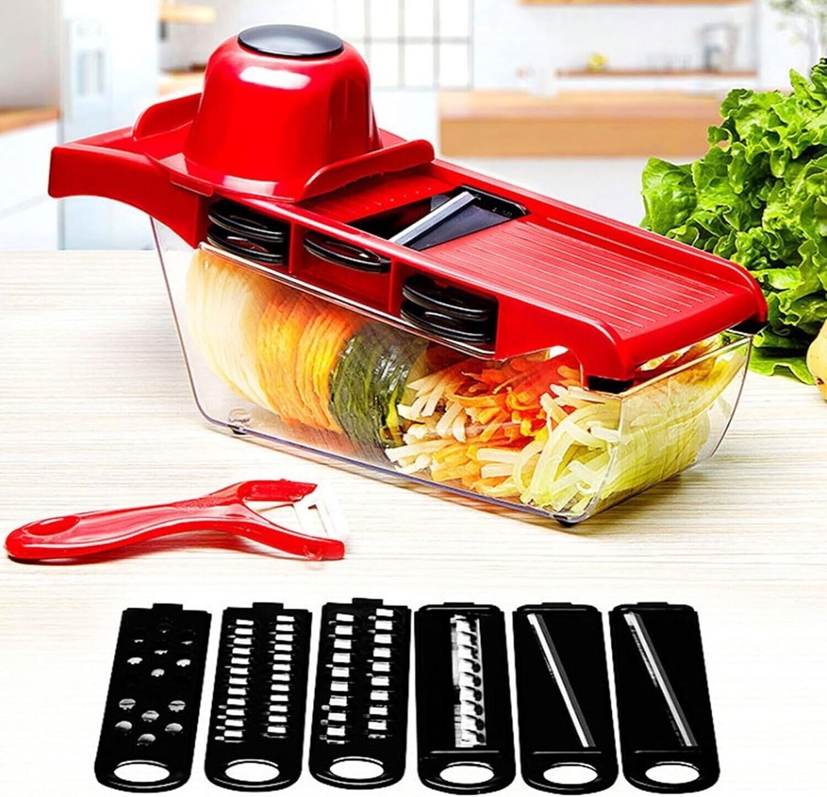 6-Blade Multifunctional Vegetable Cutter & Food Chopper - Stainless Steel Slicer With Container For Meal Prep (Style B)