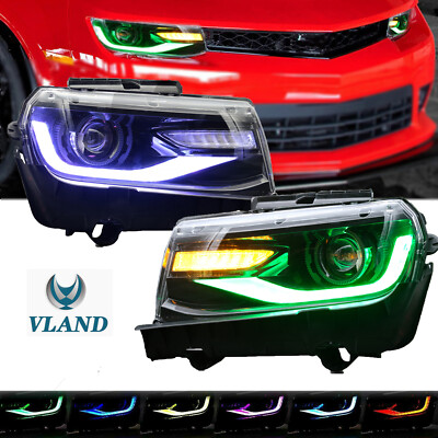 Set LED&DRL Headlights Sequential Dual Beam Head Lamp For 2014-2015 Chevy Camaro