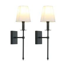 Pair Modern Industrial Edison Bedside Lamp Cloth Shade Black Wall Light Sconce