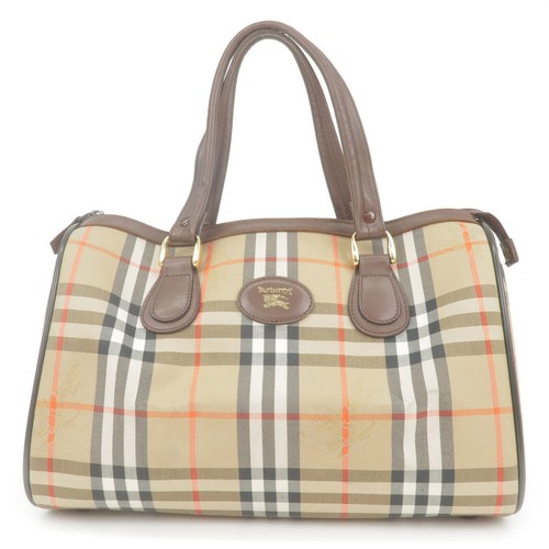 BURBERRY Burberrys Nova Plaid Mini Boston Bag Canvas Leather Auth Used
