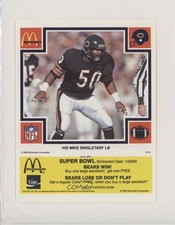 1985 McDonald's Chicago Bears Super Bowl Yellow Tab Mike Singletary #50 HOF 00ah