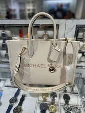 Michael Kors Mirella Women Medium Purse Leather Crossbody Tote Bag Light Cream