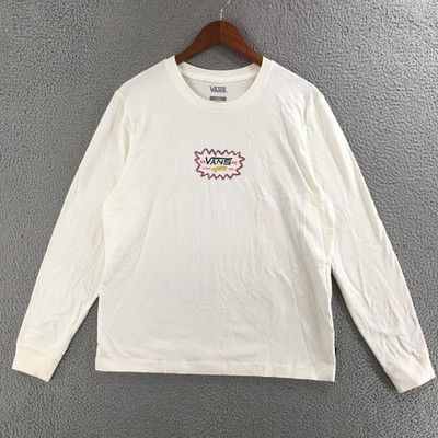 Vans Long Sleeve T-Shirt Men L Graphic Print Crew Neck Pullover Cotton Off-White