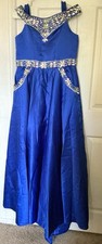 Women  s Blue/Silver Long Formal Gown Dress Size S Sleeveless Strappy Beaded