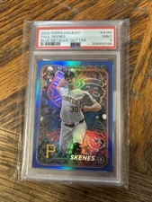 Paul Skenes 2024 Topps Holiday Blue Metallic Glitter Rookie PSA 9