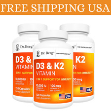  3 Pack Dr. Berg  s Nutritionals 100mg Vitamin D3  K2 Supplement - 120 Capsules