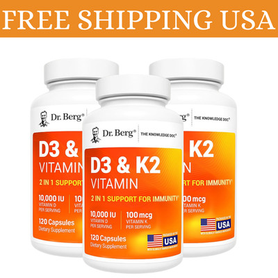 (3 Pack) Dr. Berg s Nutritionals 100mg Vitamin D3 & K2 Supplement - 120 Capsules