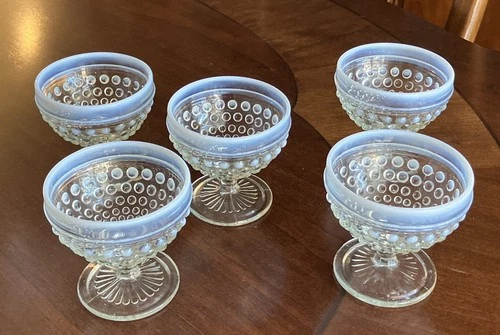 Set of 5 Vintage Anchor Hocking Moonstone Opalescent Sherbet Dessert Cups 1940s