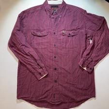Wrangler RIGGS Workwear Long Sleeve Men  s Lg 16 Maroon Plaid Button Down Shirt