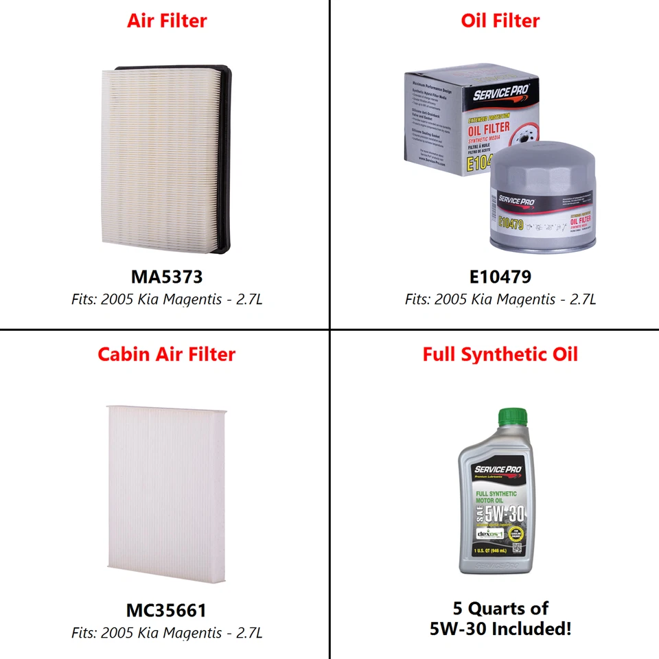 2005 Kia Magentis 2.7L Complete Oil, Air & Cabin Filter Kit (5W-30) Foto 2 de 4