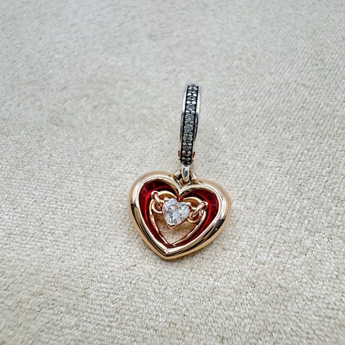 Pandora Two Tone Radiant Heart Dangle Charm Sterling Silver 14k Rose Gold Plated