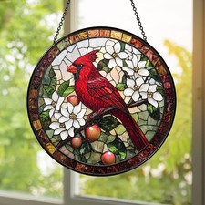 Red Cardinal Stained Glass Suncatcher: Bird Window Hanging