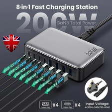 200W GaN USB C Charging Station, 8 Port Fast Charger Hub Desktop for Home/Travel