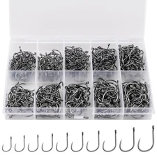 500 Pcs Fishing Hooks 10 Sizes Carbon Steel Fish Hooks with Portable Plastic Box