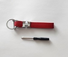 Letter H Initial Metal PU Leather Red Keychain Key Ring