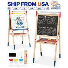 3 in 1 Kids Art Easel with Magnetic Letters Paper Roll Adjustable Double Board