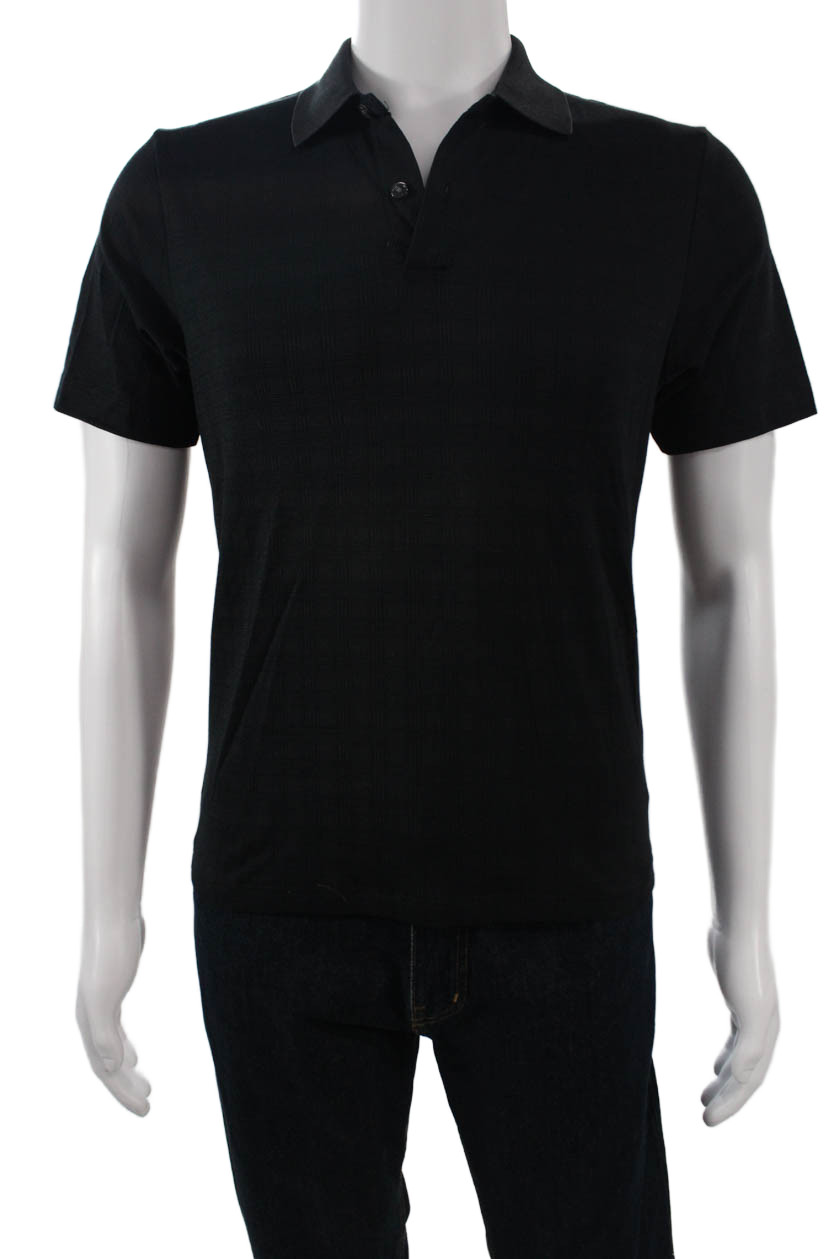Theory Mens Black Solid Collared Short Sleeve Pim… - image 1