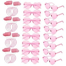 32 Pieces Valentine's Day Heart Headband and Heart Sunglasses Head Pink