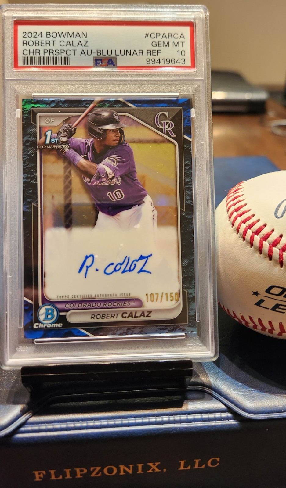 2024 Bowman Chrome Robert Calaz 1st Auto Blue Lunar Refractor /150 PSA 10