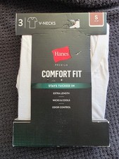 Hanes  Men's V neck T-shirt 3 pack White " COMFORT FIT  COTTON STRETCH " Small