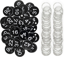 Plastic ID Number Tags Key Tags with Key Rings 1-200, Black 