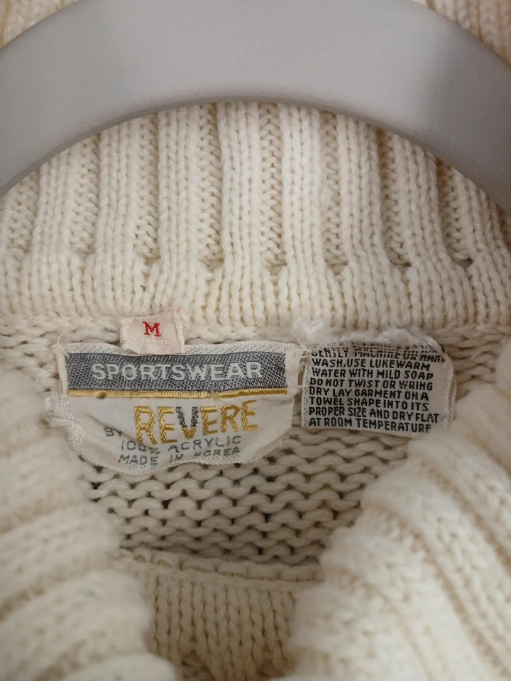 Suéter Vintage Revere Para Hombre Mediano Crema Cuello Alto Fair Isle Tejido Nórdico Años 80 Foto 2 de 4