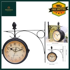 Vintage Double Sided Outdoor Garden Wall Clock - Weatherproof Black 8.66 Inch