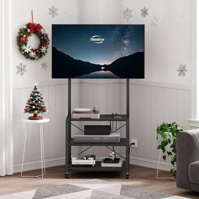 Rolling Tv Stand With Mount And Power Outlet Up To 55 Inch Tvs Corner Entertainm