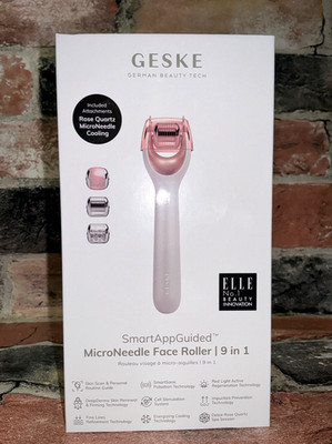 GESKE Smart MicroNeedle Face Roller 9 in 1 Rechargeable Rose Quartz Cooling NIB