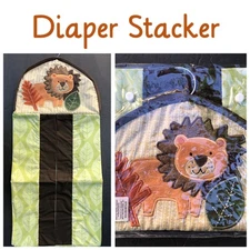 KidsLine Safari Fun Diaper Stacker w/ Hanger Plush Lion Leaves Appliques Jungle