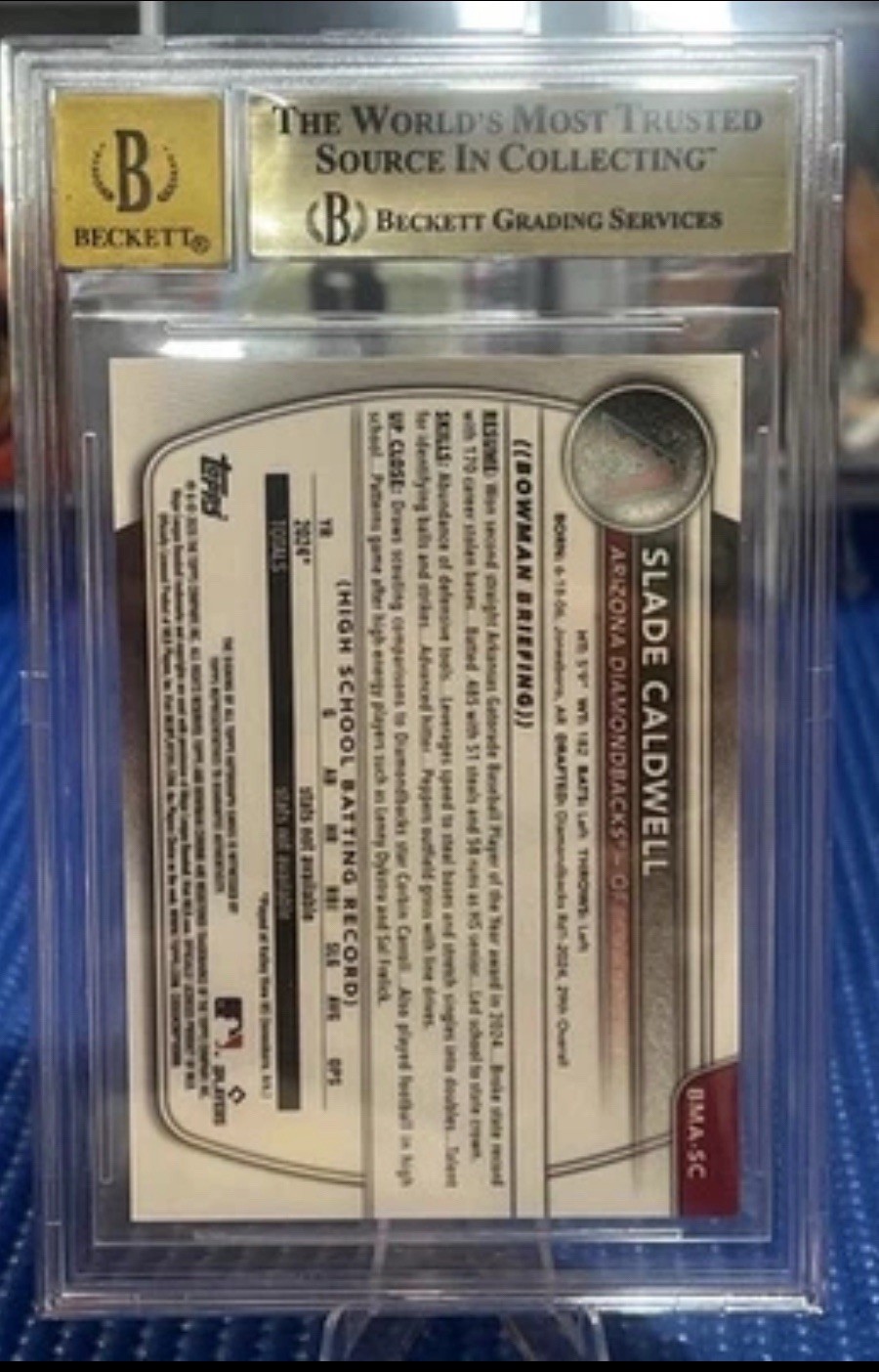 2025 Bowman Chrome Slade Caldwell Blue Mojo Auto /150 #BMA-SC Diamondbacks view 4