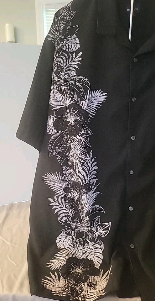 Basic Editions Button Up Black Men's 3XLT Short Sleeve Floral - Image 3 of 4