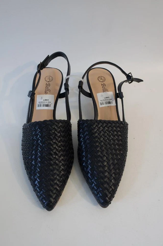 NWT Womens Bella Vita Black Leather Weaved Slingback Heels 8N - Image 2 of 4