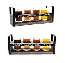 OwlGift Beer Flight Set with 4 Tasting Glasses, Wood Serving Tray, Handle, Ch...
